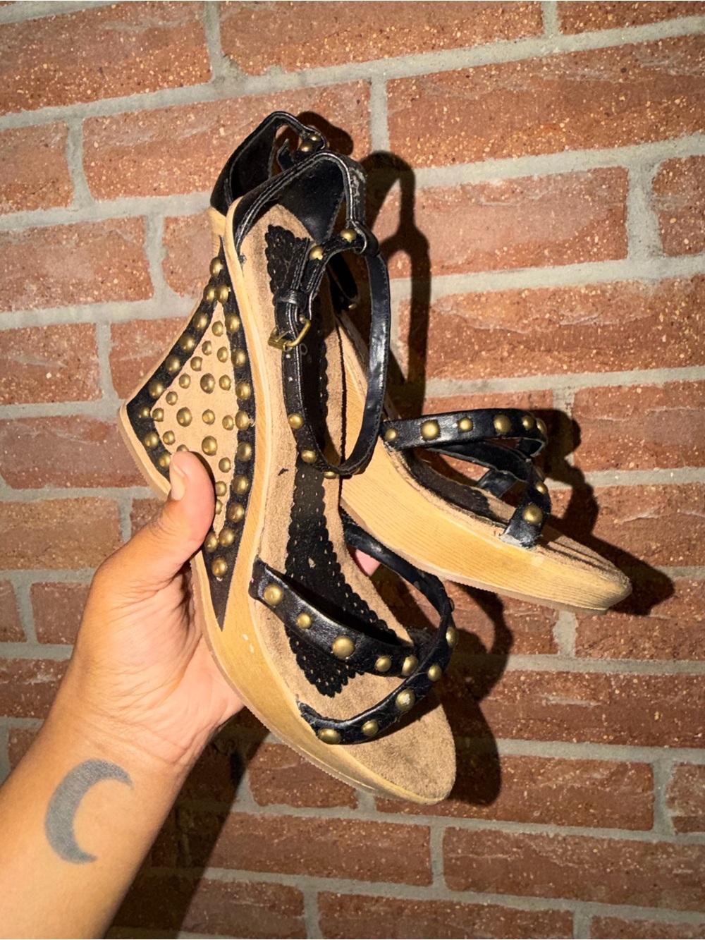 Black Studded Wedge Sandals for Women